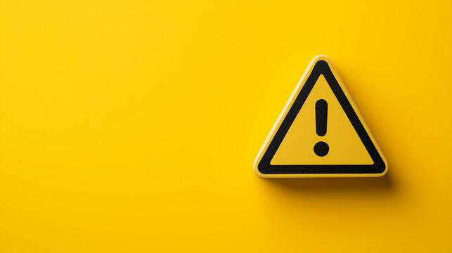 Warning triangle symbol with exclamation mark on bright yellow background.
