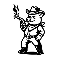 Cowboy Pig Shooting with Revolver Vector Illustration