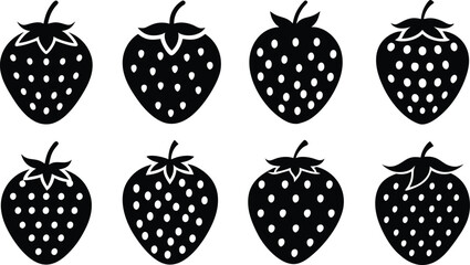 Fototapeta premium Strawberry Silhouette Vector Icons