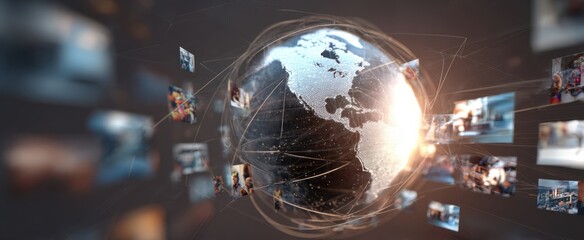 The globe surrounded by digital media connections and global interaction.