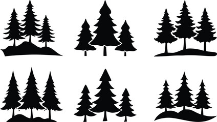 Obraz premium Silhouette Pine Tree Clipart Forest Vector Set