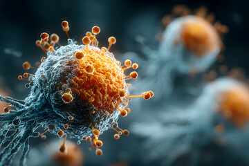 Antibody attack a cancer cell or bacterium, 3d illustration.