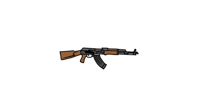 AK 47 military weapon animation,  AK47 Fast Automatic Shooting, transparent background.