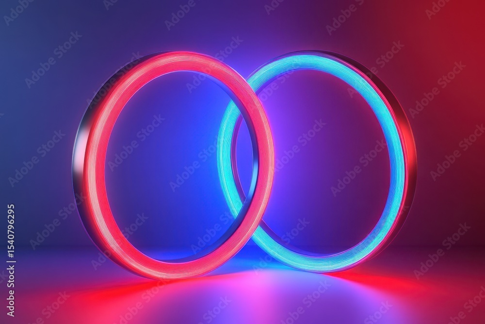 Poster Abstract cycled background featuring red and blue neon design elements with a vibrant glow, ing 3d Abstract cycled background with red blue neon frame