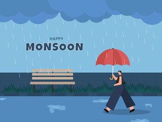 Monsoon sale banner design concept background template vector illustration.