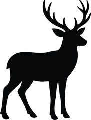 Silhouette deer with antlers black and white vector illustration