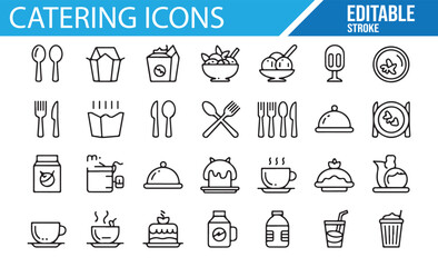 Vector icons of catering items for restaurant and food service designs