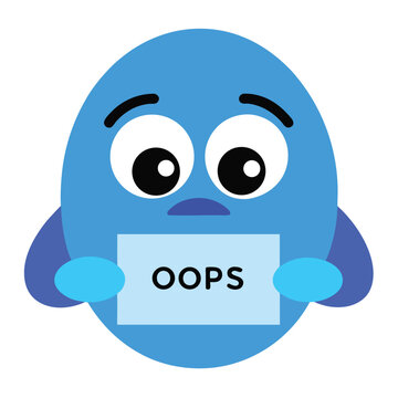 Sad Blue Emoji Character Holding an OOPS Sign with a Sorry Expression