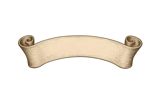 Hand-drawn vintage ribbon banner scroll with transparent background, creating a classic and elegant design element