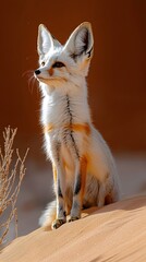 Fennec fox atop a desert sand dune