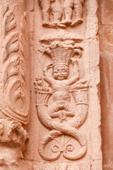 Architectural details of Portal of plateresque style St. Andrew's church in Villanueva de Los Infantes town