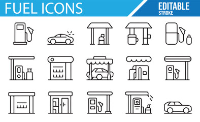 Gasoline, fuel station, and vehicle icons for design projects

