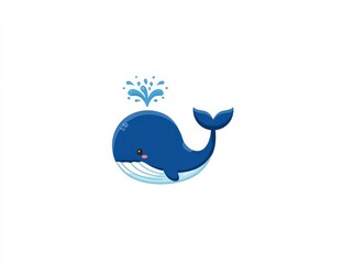Obraz premium Minimalistic cute whale logo spouting water, simple flat design on white background, playful and clean illustration suitable for branding and marine-themed concepts.