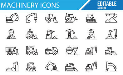 High-quality illustration of construction machinery icons