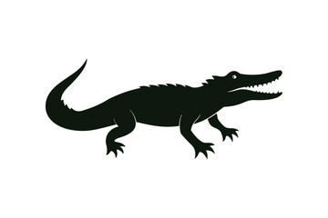 Fototapeta premium Crocodile resting with powerful jaw and scaly tail silhouette Vector illustration