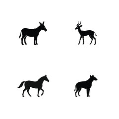 Fototapeta premium Donkey galloping gazelle proud horse and sneaky hyena silhouette Vector illustration