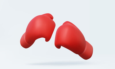 Two Red boxing gloves icon isolated on pastel background. Game combative activity Sport boxer fight strength fist attack design Fitness exercise for protect. 3d vector render illustration.