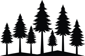 Obraz premium vector-illustration-of-8-pine-trees-with-black-sil.eps