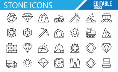 Set of rock and gemstone icons, including mining and excavation-related icons.