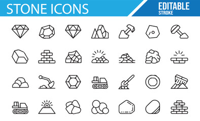 Stone and gem icons in minimalistic design for use in geology, mining, and nature-related projects.