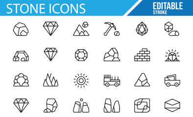 Set of rock and gemstone icons, including mining and excavation-related icons.
