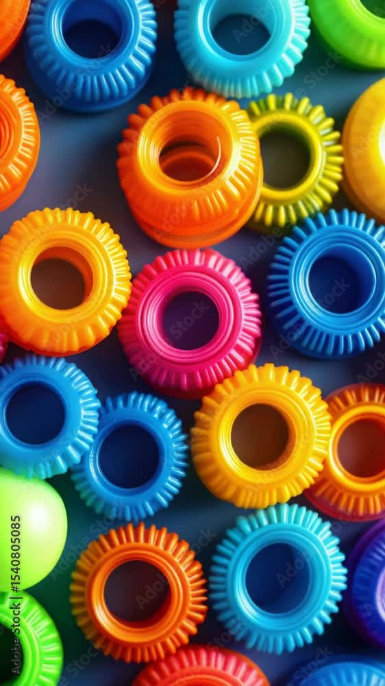 Poster a detailed view of multiple colored plastic rings, often used in crafting or diy projects