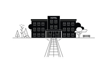 Hotel building vector icon in black color on white background.