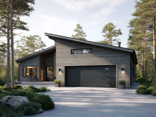 Detached Nordic Garage with Horizontal Wood Facade
