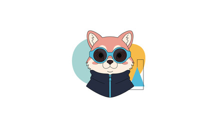 Cool Fox Wearing Sunglasses Illustration in Front of Colorful Geometric Shape Background