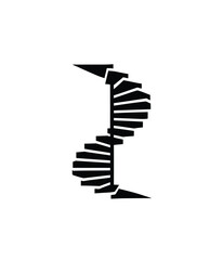 Spiral stairs icon vector in black color with white background.