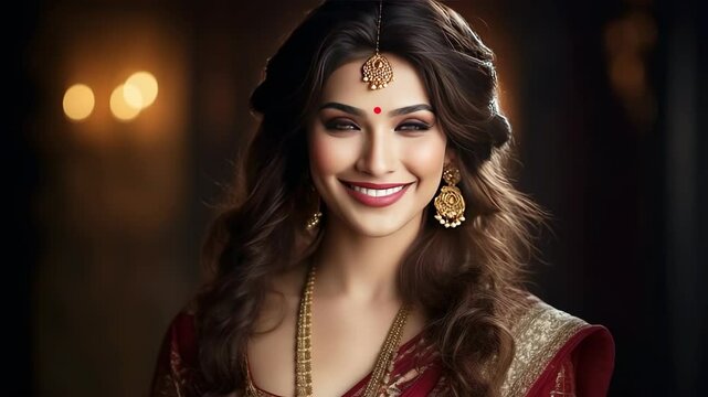A portrait featuring a lovely Indian girl in her sari attire.