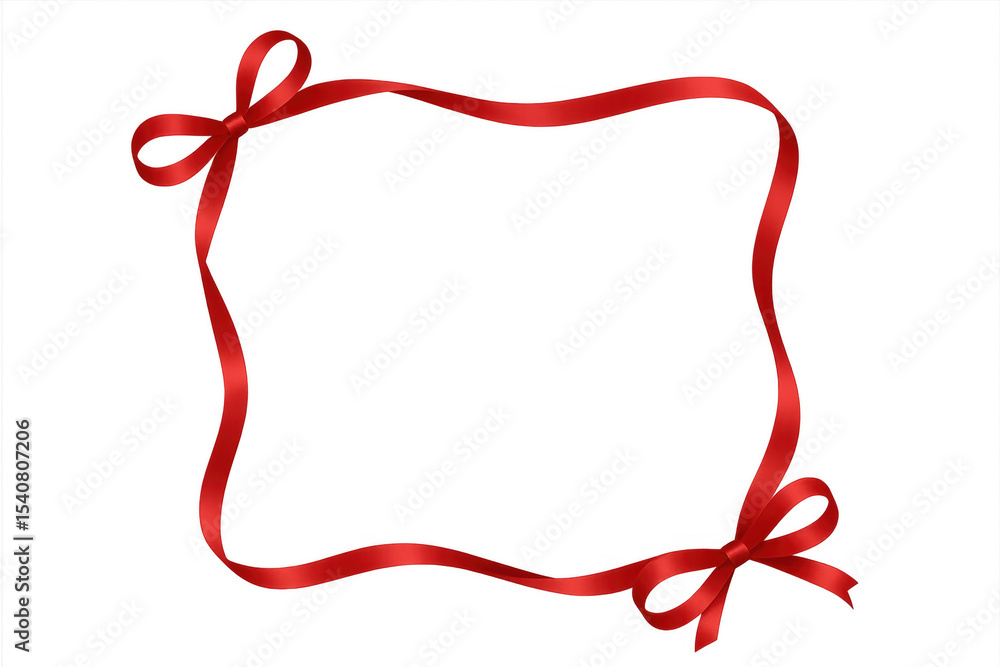 Poster shiny red ribbon creating decorative frame, elegant bows framing festive design element with transpa