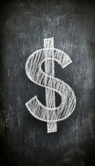 Dollar sign chalk drawing on blackboard background