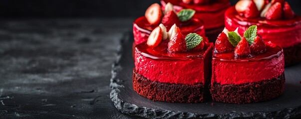 Red Velvet Strawberry Mousse Cakes, Dessert Recipe, Pastry Dessert Recipe, Pastry
