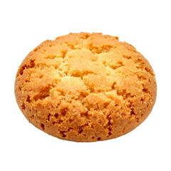 A single golden cookie with a textured surface isolated on white background on transparent background