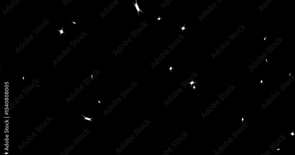 Poster an explosion of abstract fireworks, the scattering of particles in the form of four-pointed stars. a