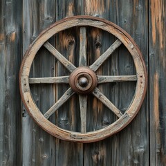 Rustic Wooden Wheel on Weathered Barn Wood, Vintage, Farm, Wheel, Wood