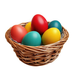 Colorful Easter eggs nestled in a woven basket ready for spring celebrations, the beautiful colored easter eggs in the basket, Transparent background