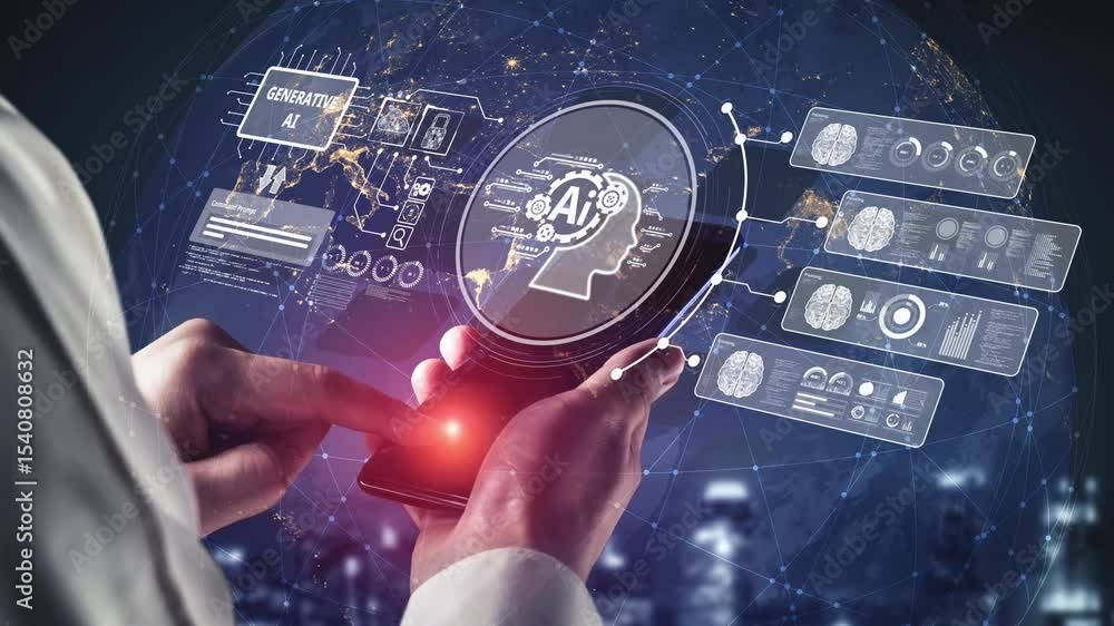 Poster ai assistant brain processor with llm technology, big data, machine learning, generative ai for busi