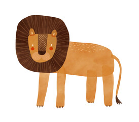 Funny Hand Drawn Lion On a White Background. Head Of Wild Cat. Safari Print. King Of The Savannah. Kids' Room Decoration. Vector Illustration Of Cute Dreamy Lion.