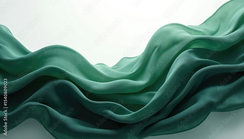 Poster Deep forest green wave abstract background. Modern digital design, flowing elegant dynamic lines, gradient curves. Fluid texture isolated on white background, template for wallpaper. Smooth graphic