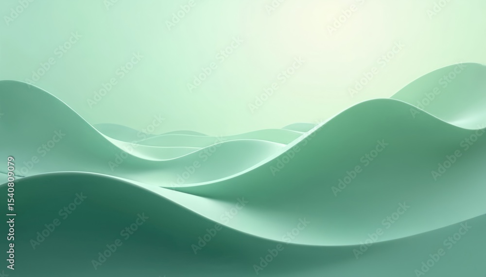Poster elegant green gradient waves, soft display wallpaper background. digital design, abstract modern flo