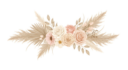 Obraz premium Elegant Cream And Pink Dried Flower Bouquet With Pampas Grass