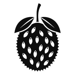 Monochrome Soursop with Stem and Leaves, Spiky Fruit Illustration, Isolated Image