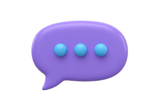 Lilac speech bubble with three light blue dots indicating a message is loading or someone is typing on transparent background