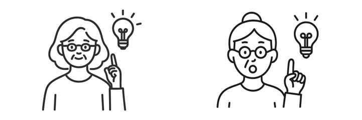 Two women having creative ideas symbolized by lightbulbs above their heads during a brainstorming session in an office