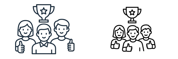 Celebrating success with a trophy and friends in a cheerful, collaborative atmosphere