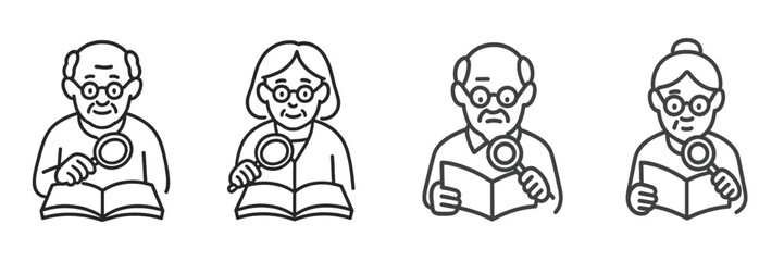 Seniors engaged in reading with magnifying glasses during a literature club meeting