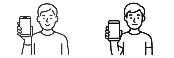 Two individuals smiling and holding smartphones, expressing connection and technology in a modern setting