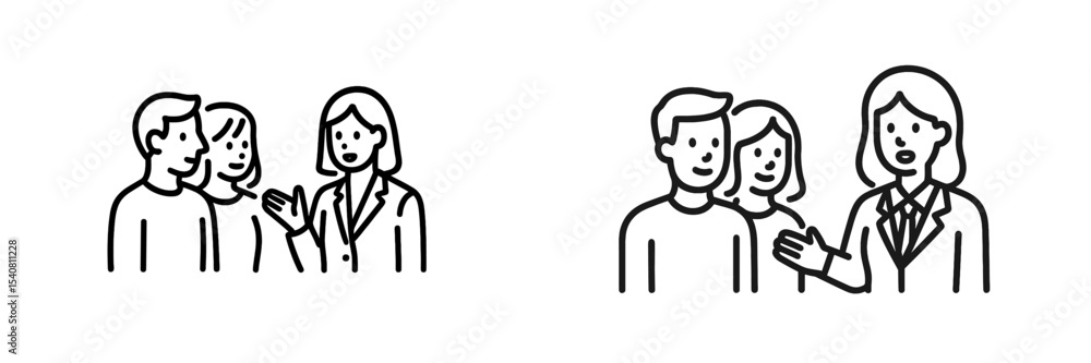 Poster group of people engaged in conversation at a professional event with a speaker addressing another gr